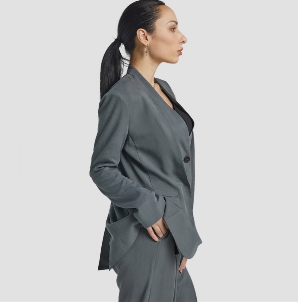 Lattelier Layered Charcoal Blazer Linen Blend XL - Picture 2 of 10
